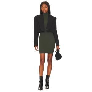 SUSANA MONACO x REVOLVE Caviar Green   Mock neck Mini Dress Grunge Whimsigoth XS